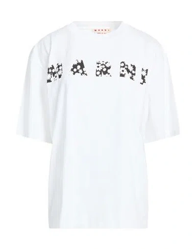 Marni Oversized Cotton T-shirt With Front Logo In White