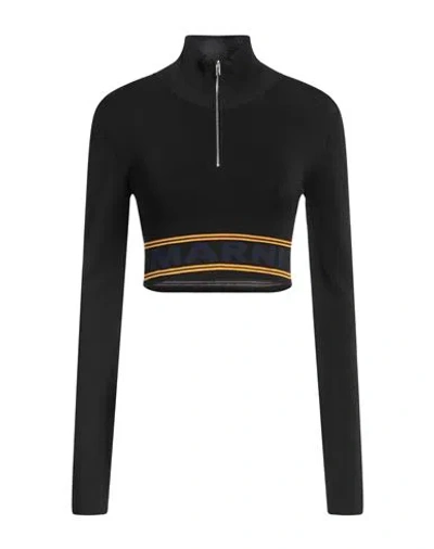 MARNI MARNI WOMAN TURTLENECK BLACK SIZE 4 VISCOSE, POLYESTER, COTTON