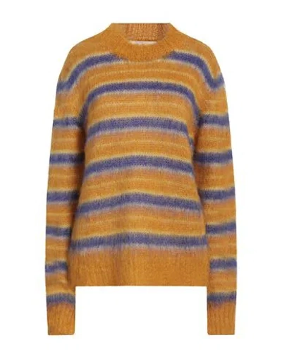 Marni Woman Sweater Mustard Size 10 Mohair Wool, Polyamide In Yellow