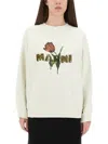 Marni White Cotton Sweatshirt With Tulip Print In White