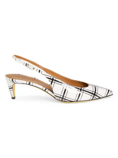 Marni Women's 65mm Plaid Leather Slingback Pumps In Black White