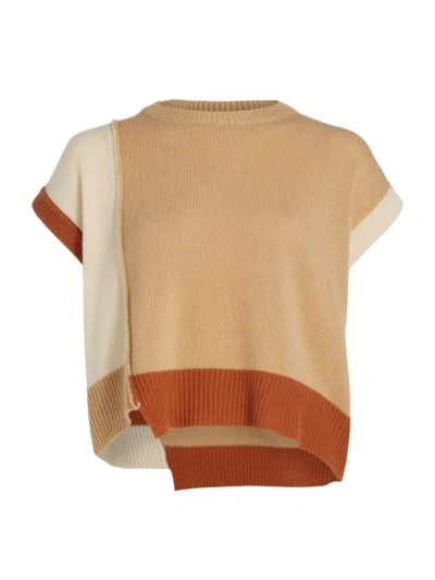 Marni Women's Asymmetric Colorblocked Cashmere Crop Sweater In Alabaster
