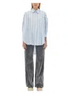 Marni Asymmetric Striped Shirt Chest Pocket In Blue