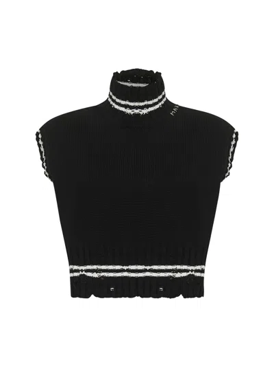Marni Women Black Cotton Cropped Vest