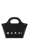 Marni Women Black Leather And Straw Micro Tropicalia Summer Handbag In Black