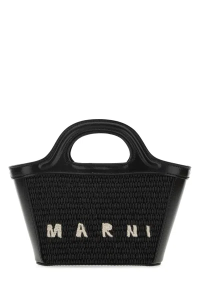 Marni Women Black Leather And Straw Micro Tropicalia Summer Handbag