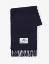 Marni Womens Blublack Brand-tab Fringed-hem Alpaca-blend Scarf In Blublack