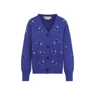 Marni Women Blue Floral V Neck Sweater