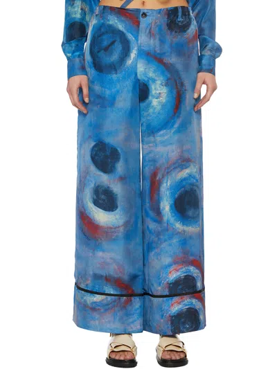 Marni Women's Blue Silk Wide-leg Palazzo Pants For Ss23