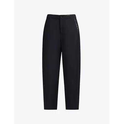 MARNI WOMENS BLUEBLACK LOGO-EMBROIDERED STRAIGHT-LEG HIGH-RISE WOOL TROUSERS