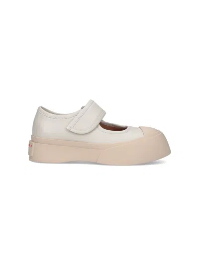 Marni Beige Calfskin Mary Jane Sneakers In Neutral