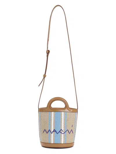 Marni Women's Camel Striped Raffia Basket Bag In White
