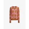 Marni Fringed Argyle Jacquard-knit Mohair-blend Sweater In Camelia