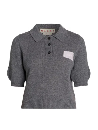 Marni Logo-appliquéd Cashmere Polo Shirt In Graphite