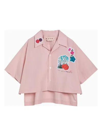 Marni Women's Cotton Cropped Shirt With Appliquã© In Pink