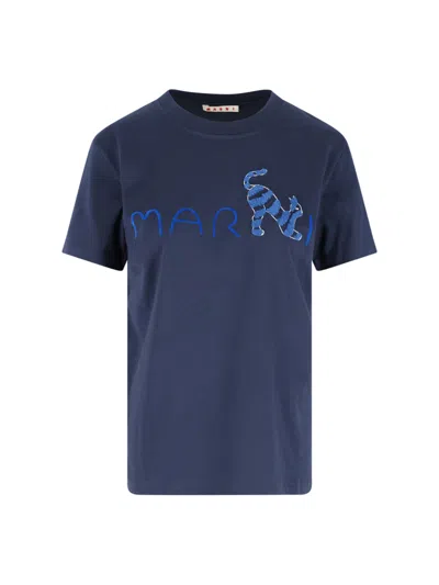 Marni Women's Cotton T-shirt With Contrast Collar In Blue