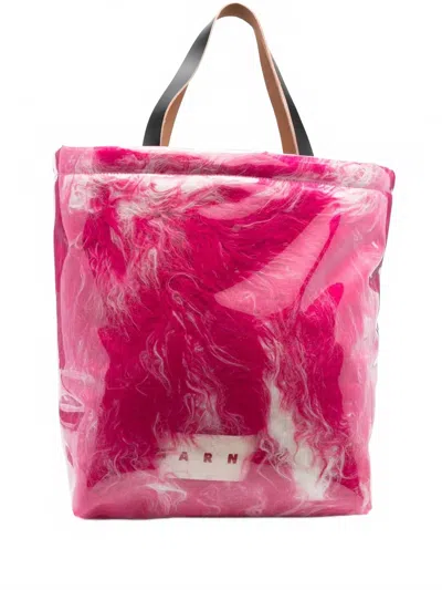 Marni Women's Covered Shearling Tote Bag In Fuschia In Pink