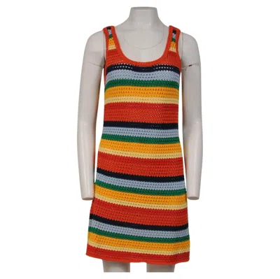 Pre-owned Marni Women Crochet Striped Minidress Size It 44 Orange Knit Cotton Red Orange