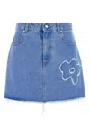 Marni Denim Mini Skirt With Floral Patch Detail