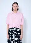 Marni Women Distressed Knit Polo Shirt In Pink