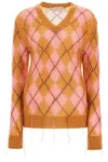 Marni Fringed Argyle Jacquard-knit Mohair-blend Sweater In Rosa
