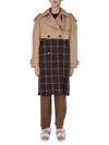 Marni Two-tone Checkered Trench Coat In Brown
