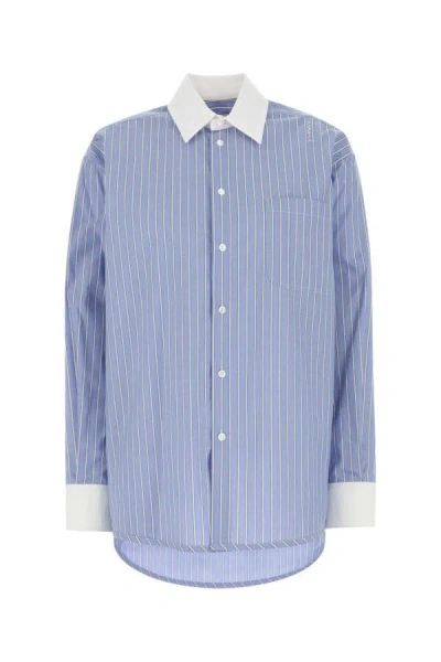 Marni Women Embroidered Poplin Oversize Shirt In Bluechina