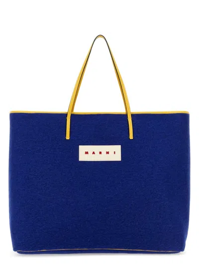 Marni Women's Felt Medium Janus Shopping Bag In Blue