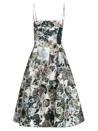 MARNI WOMEN'S FLORAL COTTON FIT-AND-FLARE MIDI-DRESS