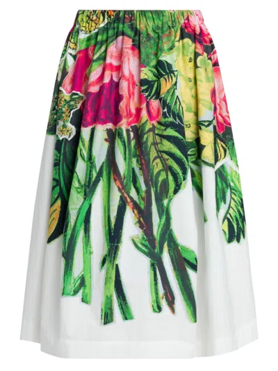 Marni Floral-print Cotton Midi Skirt In Green