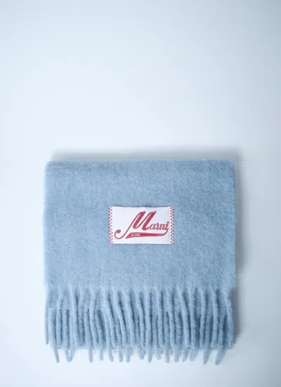 Marni Women Fringed Wool Scarf In Blue