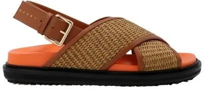 MARNI WOMEN'S FUSSBET LEATHER TRIM RAFFIA SANDALS