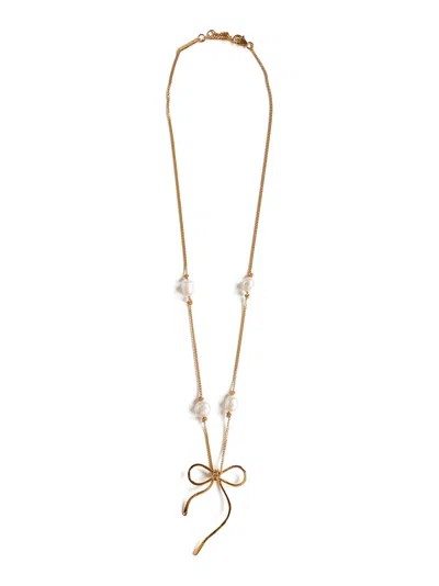 Marni Women Gold Brass Bow Necklace In Multi