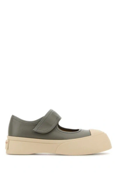 MARNI MARNI WOMEN GREY LEATHER MARY JANE SNEAKERS