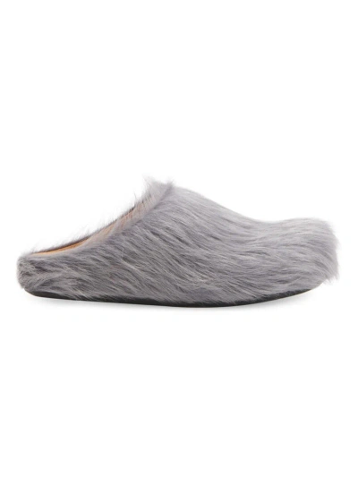 Marni Women's Italian Calf-hair Slippers In Mercury