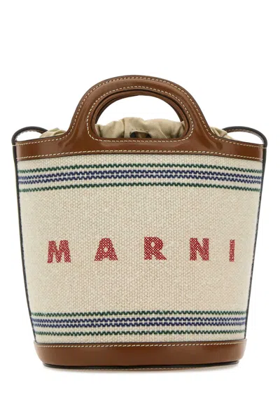 Marni Women Ivory Canvas Tropicalia Bucket Bag In White