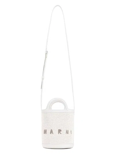 MARNI WOMEN'S IVORY LEATHER AND RAFFIA TROPICALIA BUCKET BAG