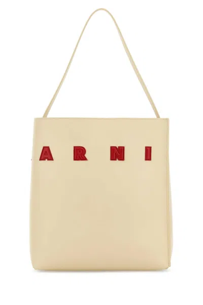 Marni Women Ivory Leather Medium Museo Shoulder Bag In Neutral