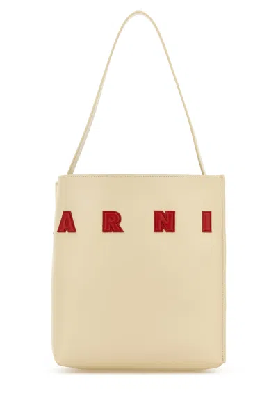 Marni Women Ivory Leather Small Museo Shoulder Bag In Neutrals
