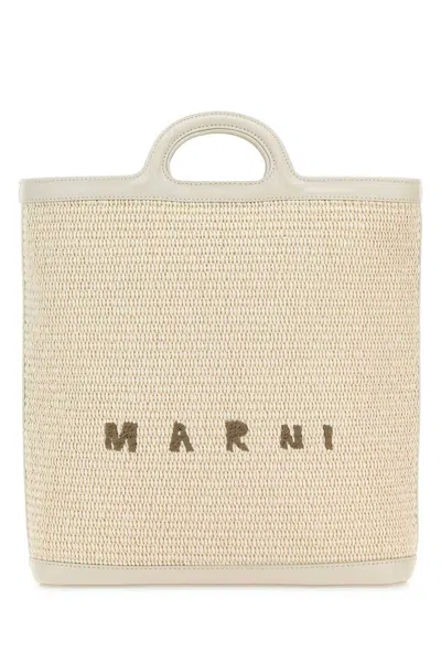 Marni Women Ivory Raffia And Leather Tropicalia Bucket Bag In White
