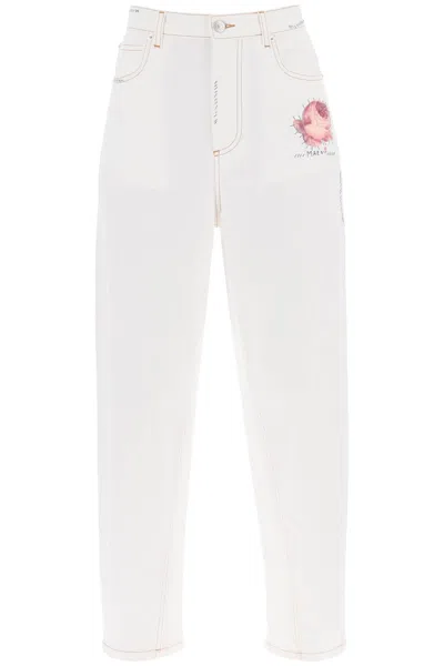 Marni Wide Leg 5 Pockets Pants With Logo-button In White