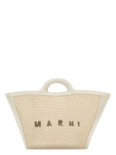 Marni Women's Leather And Raffia Small Tropicalia Summer Handbag In White