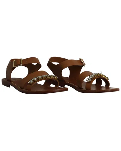 Marni Bejeweled Flat Sandal In Brown Leather