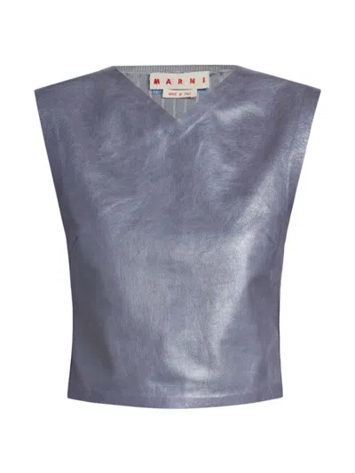 MARNI WOMEN'S LEATHER-FRONT CROP TOP