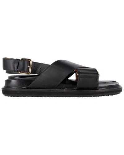 Pre-owned Marni Women's Leather Fussbet Criss-cross Sandal (authentic Pre-loved) In Black
