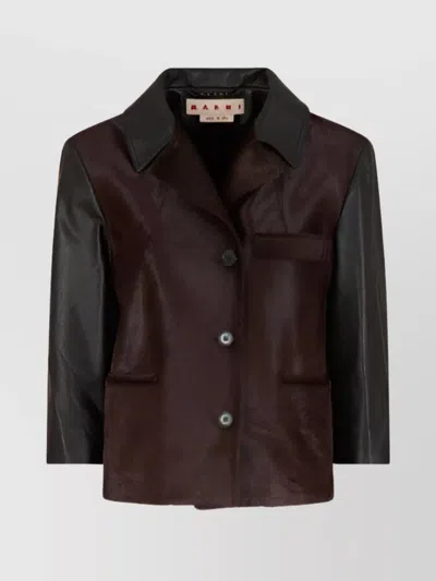 Marni Women's Leather Jacket Contrast Sleeves In Burgundy