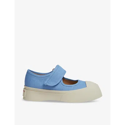 Marni Womens Light Blue Branded Contrast-sole Cotton Low-top Trainers