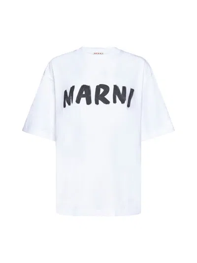 Marni Women Logo Short-sleeved Cotton T-shirt In White