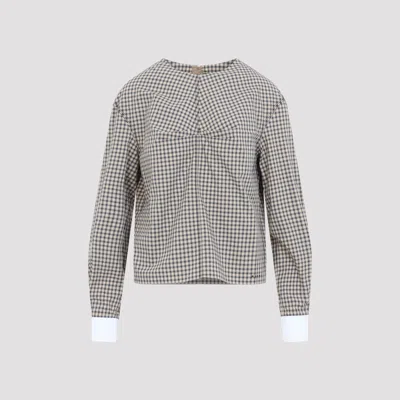 Marni Cement Checkered Cotton Shirt In Gray