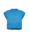 Marni Distressed Boxy Cropped Sweater In Blue